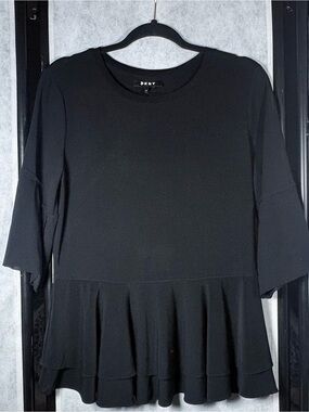 DKNY Black Ruffled Peplum Blouse medium